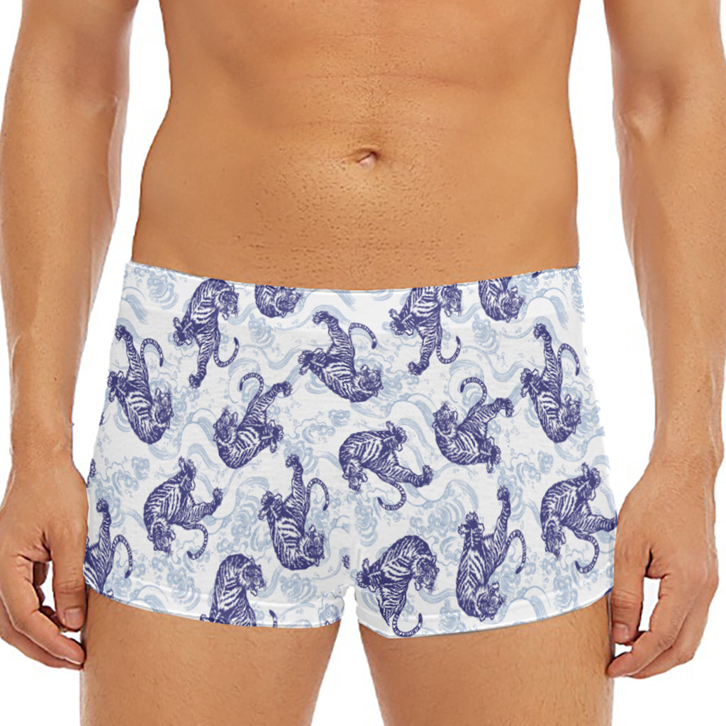 Japanese White Tiger Pattern Print Men's Short Boxer Briefs