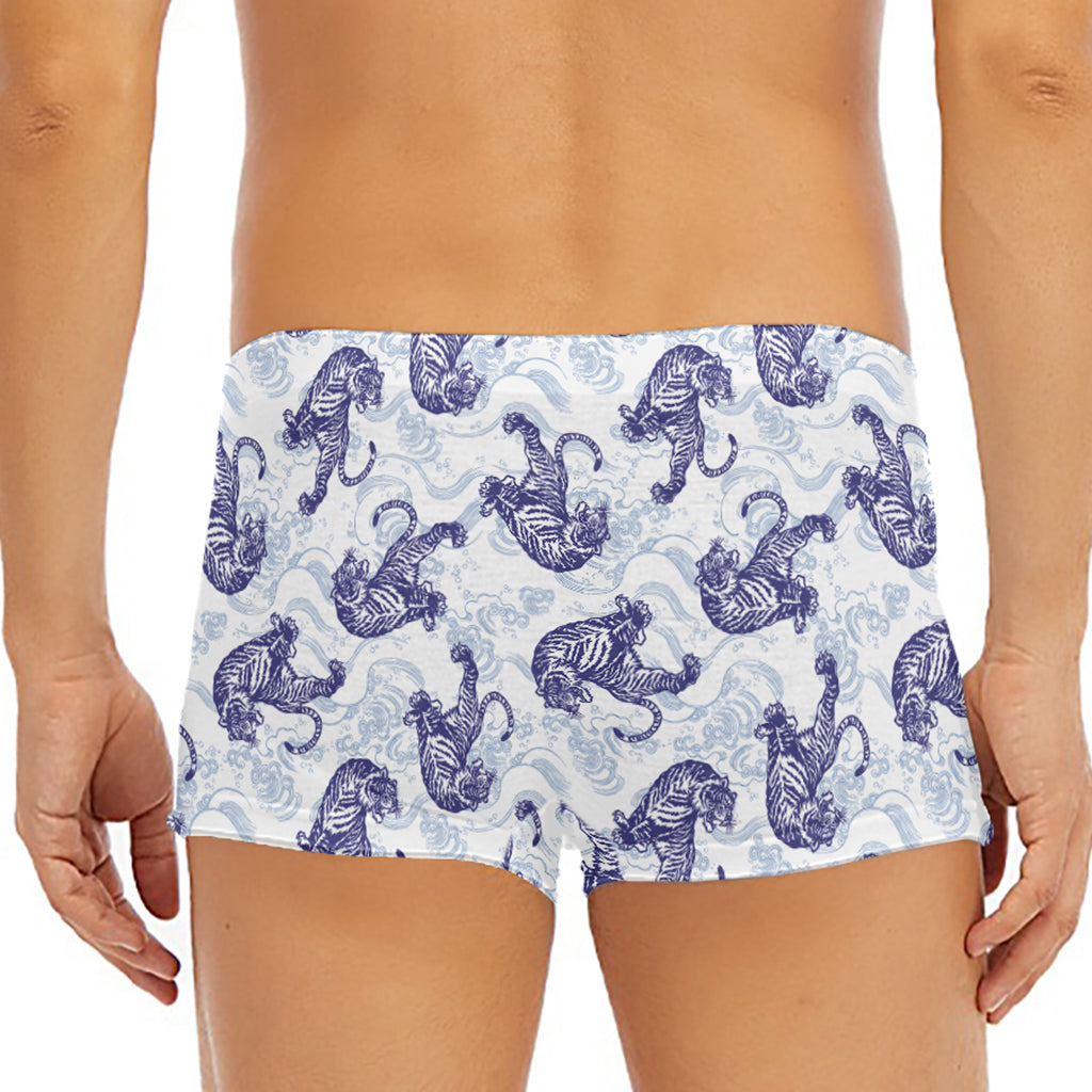 Japanese White Tiger Pattern Print Men's Short Boxer Briefs