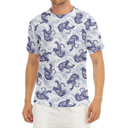Japanese White Tiger Pattern Print Men's Short Sleeve Rash Guard