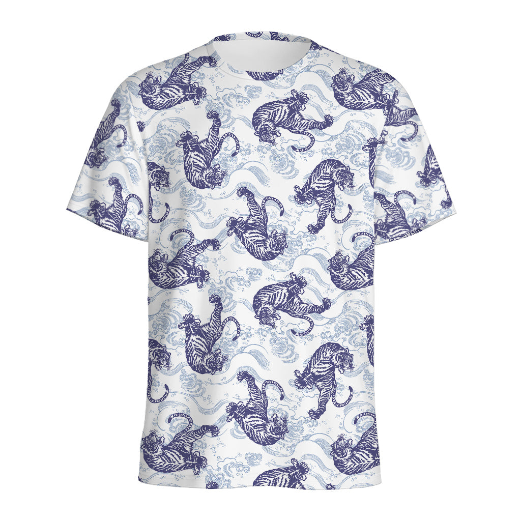 Japanese White Tiger Pattern Print Men's Sports T-Shirt