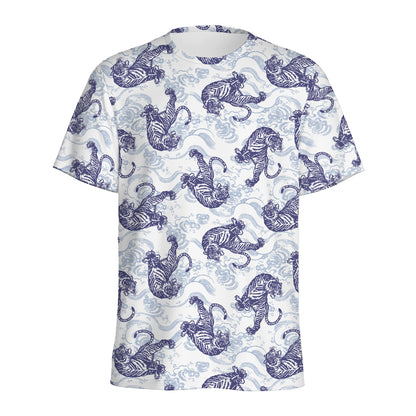 Japanese White Tiger Pattern Print Men's Sports T-Shirt