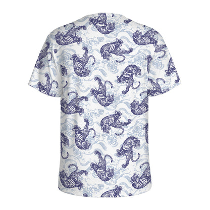Japanese White Tiger Pattern Print Men's Sports T-Shirt