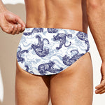 Japanese White Tiger Pattern Print Men's Swim Briefs