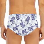 Japanese White Tiger Pattern Print Men's Triangle Swim Briefs