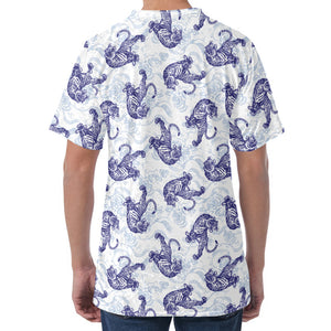 Japanese White Tiger Pattern Print Men's Velvet T-Shirt