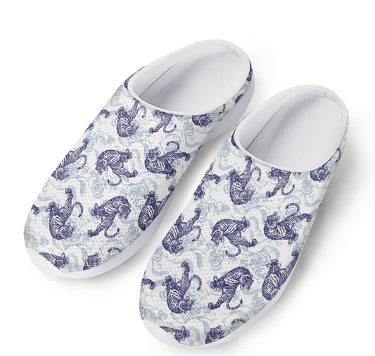 Japanese White Tiger Pattern Print Mesh Casual Shoes