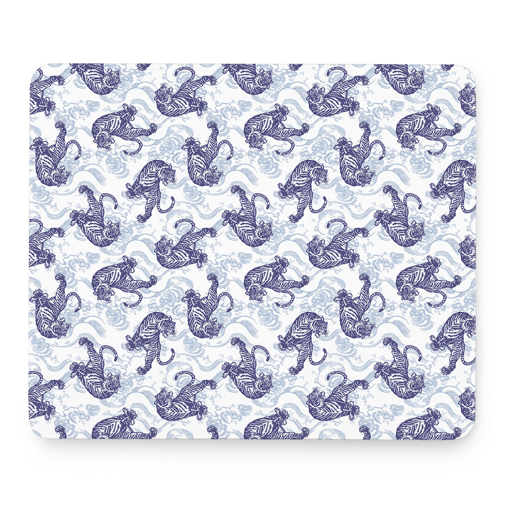 Japanese White Tiger Pattern Print Mouse Pad