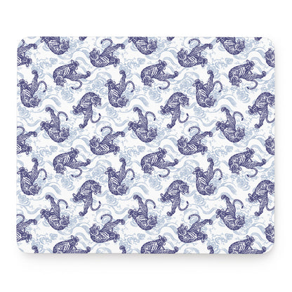 Japanese White Tiger Pattern Print Mouse Pad