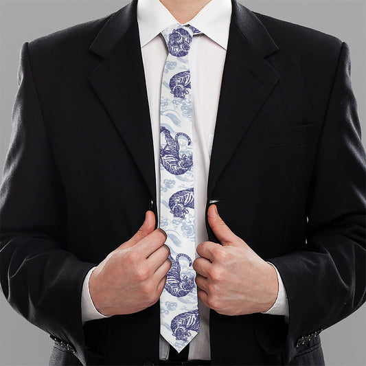 Japanese White Tiger Pattern Print Necktie