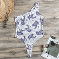 Japanese White Tiger Pattern Print One Shoulder Bodysuit