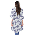 Japanese White Tiger Pattern Print Open Front Beach Cover Up