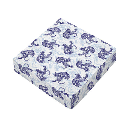 Japanese White Tiger Pattern Print Outdoor Seat Cushion Cover