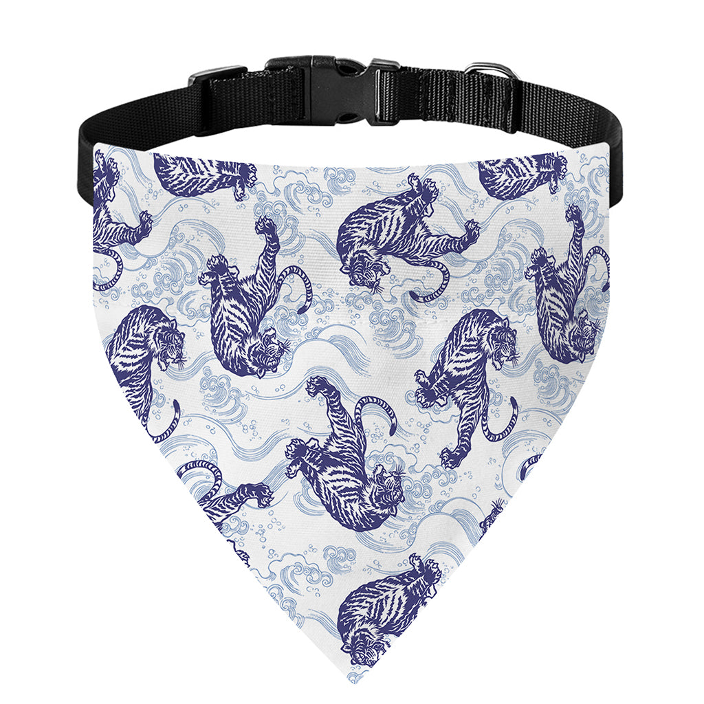 Japanese White Tiger Pattern Print Over The Collar Dog Bandana