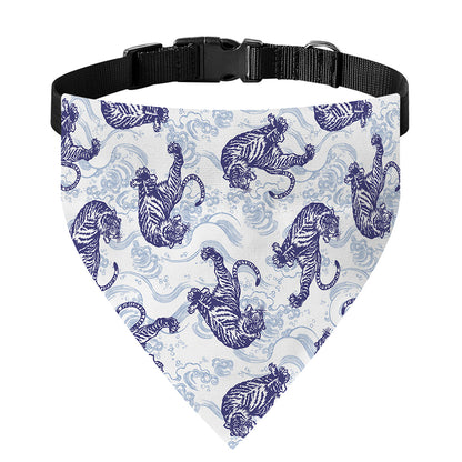 Japanese White Tiger Pattern Print Over The Collar Dog Bandana