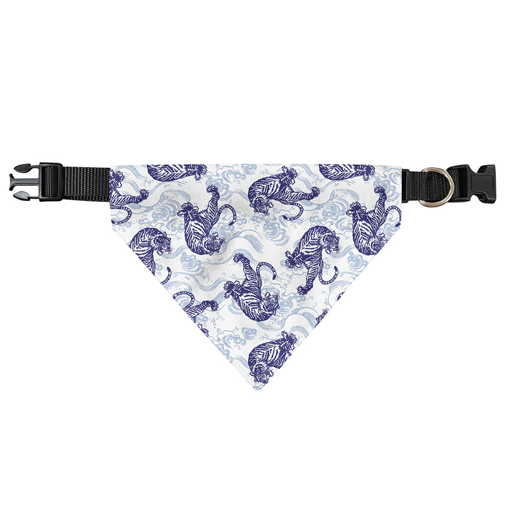 Japanese White Tiger Pattern Print Over The Collar Dog Bandana