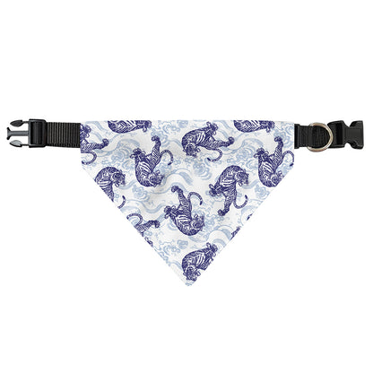 Japanese White Tiger Pattern Print Over The Collar Dog Bandana