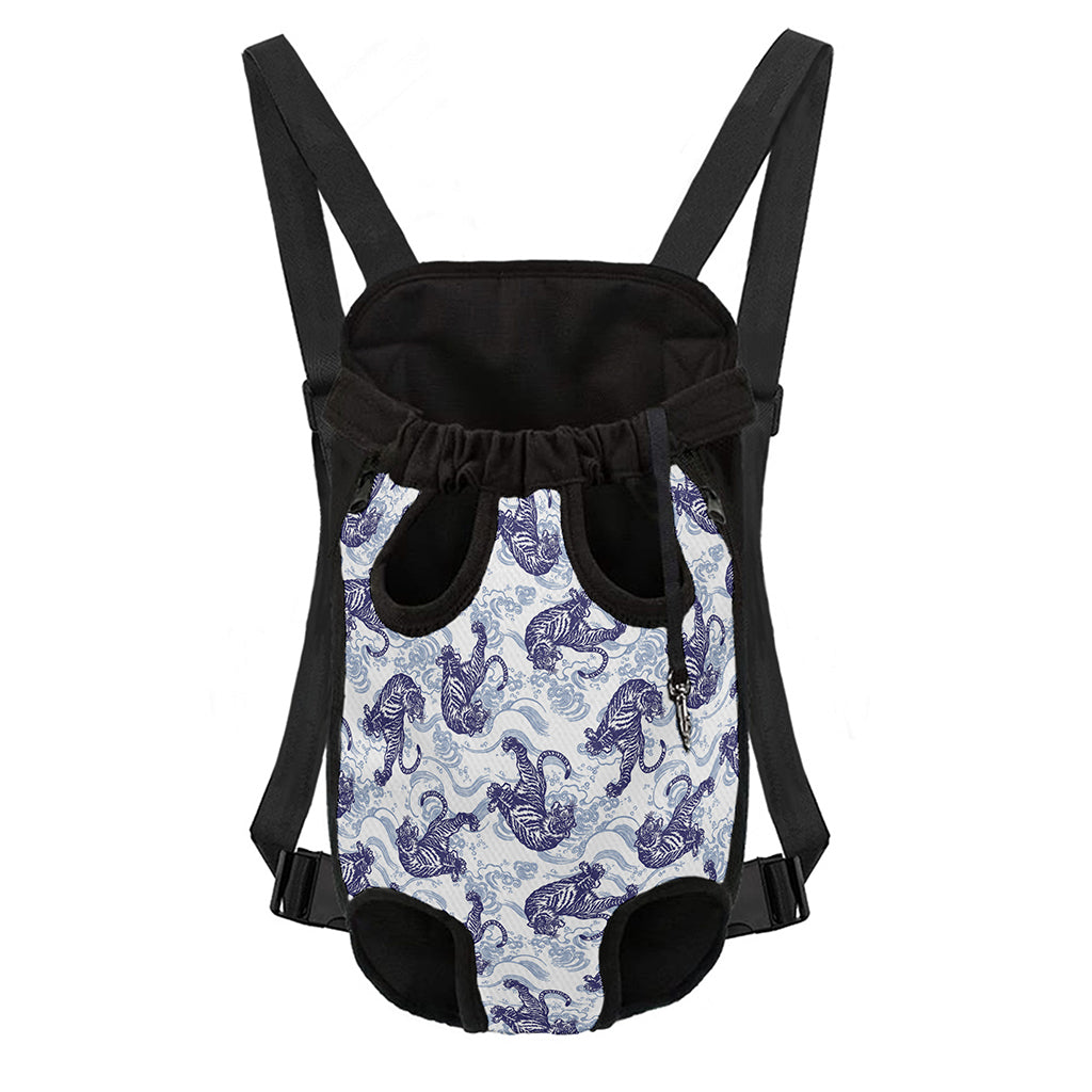 Japanese White Tiger Pattern Print Pet Carrier Backpack