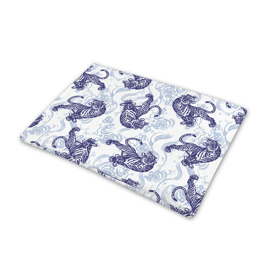 Japanese White Tiger Pattern Print Pet Cooling Mat Cover