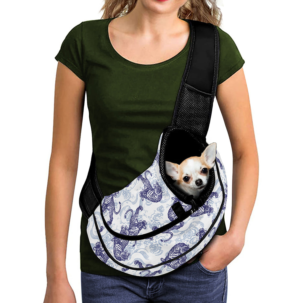 Japanese White Tiger Pattern Print Pet Sling Carrier