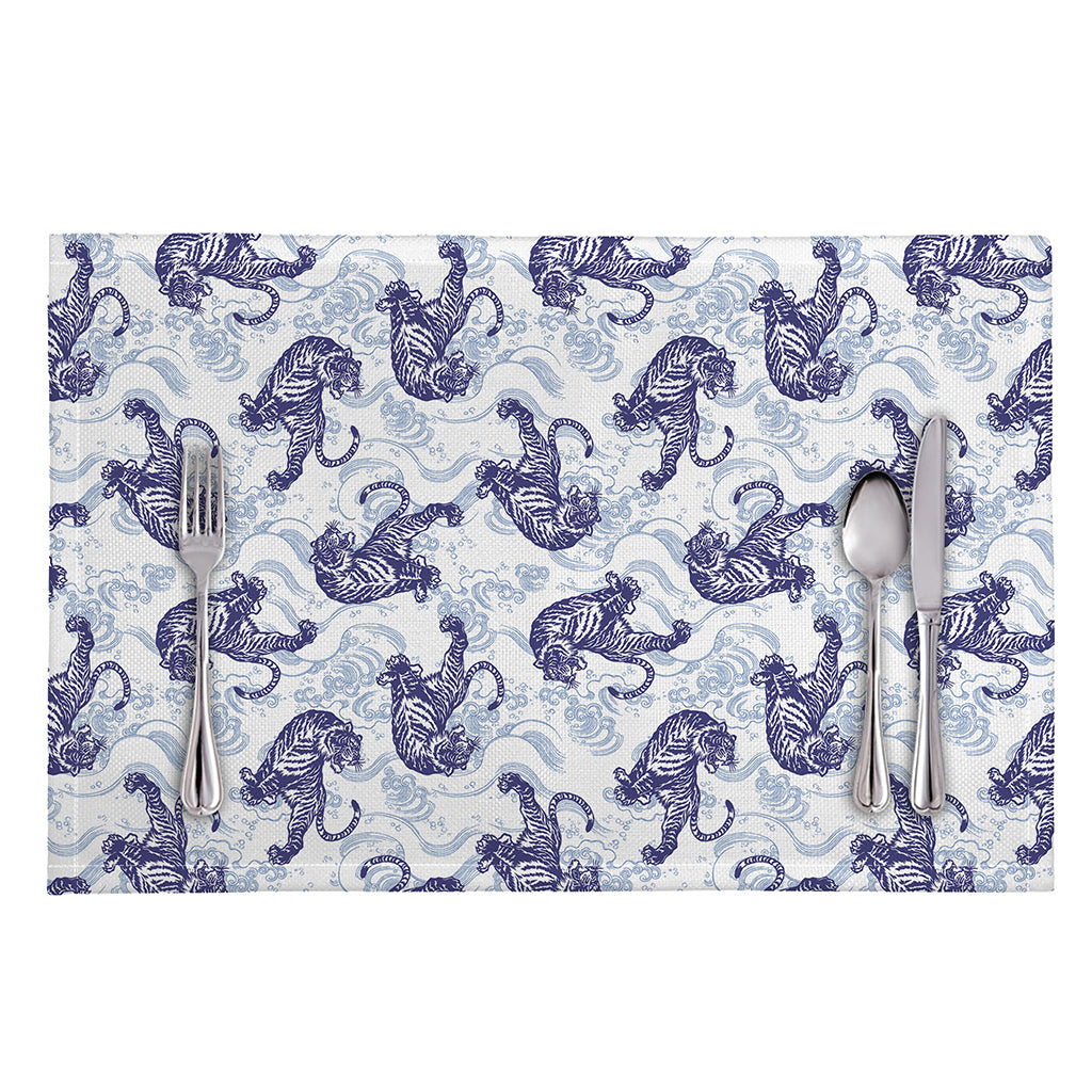 Japanese White Tiger Pattern Print Placemat