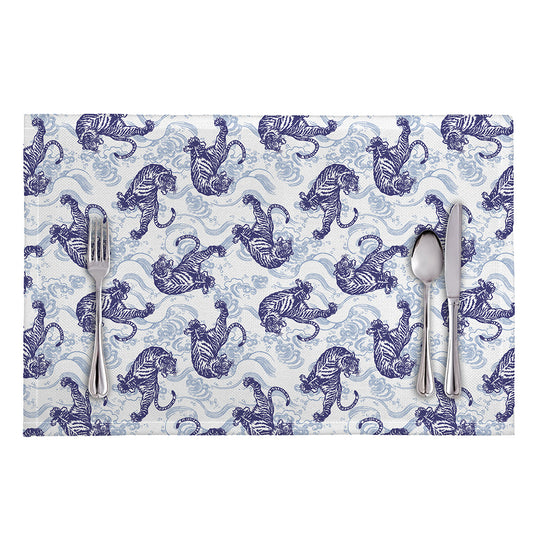 Japanese White Tiger Pattern Print Placemat