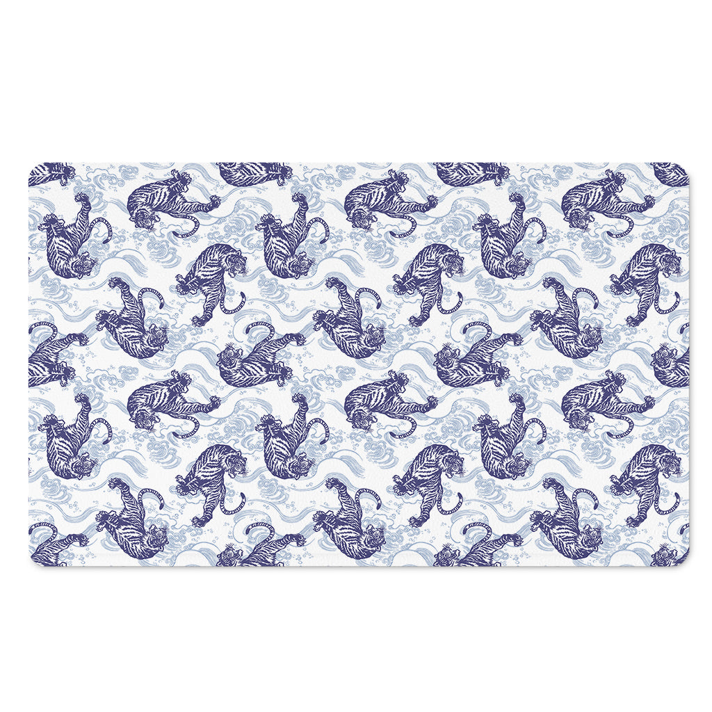 Japanese White Tiger Pattern Print Polyester Doormat