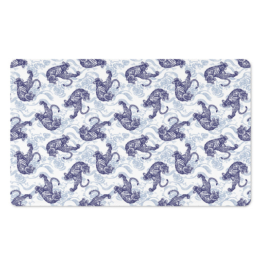 Japanese White Tiger Pattern Print Polyester Doormat