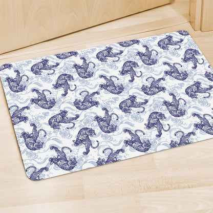 Japanese White Tiger Pattern Print Polyester Doormat