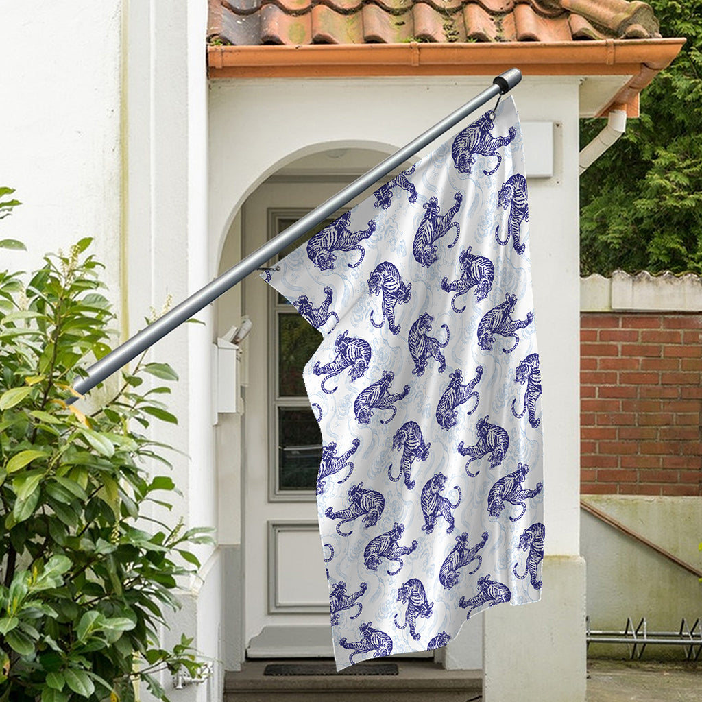 Japanese White Tiger Pattern Print Polyester Flag