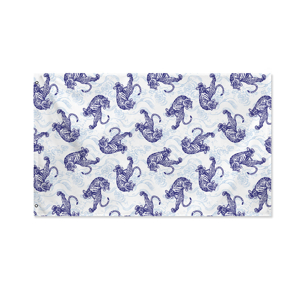 Japanese White Tiger Pattern Print Polyester Flag