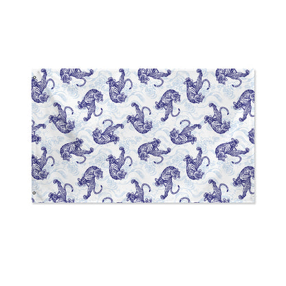Japanese White Tiger Pattern Print Polyester Flag