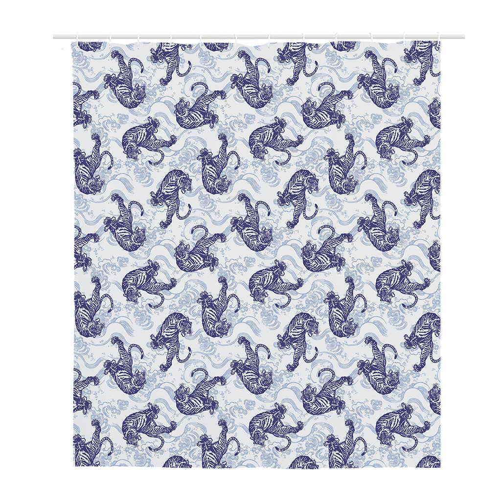 Japanese White Tiger Pattern Print Polyester Shower Curtain