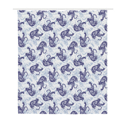 Japanese White Tiger Pattern Print Polyester Shower Curtain