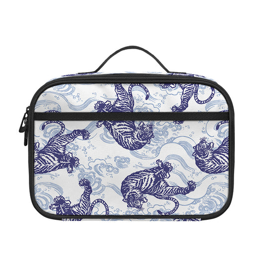 Japanese White Tiger Pattern Print Portable Lunch Bag