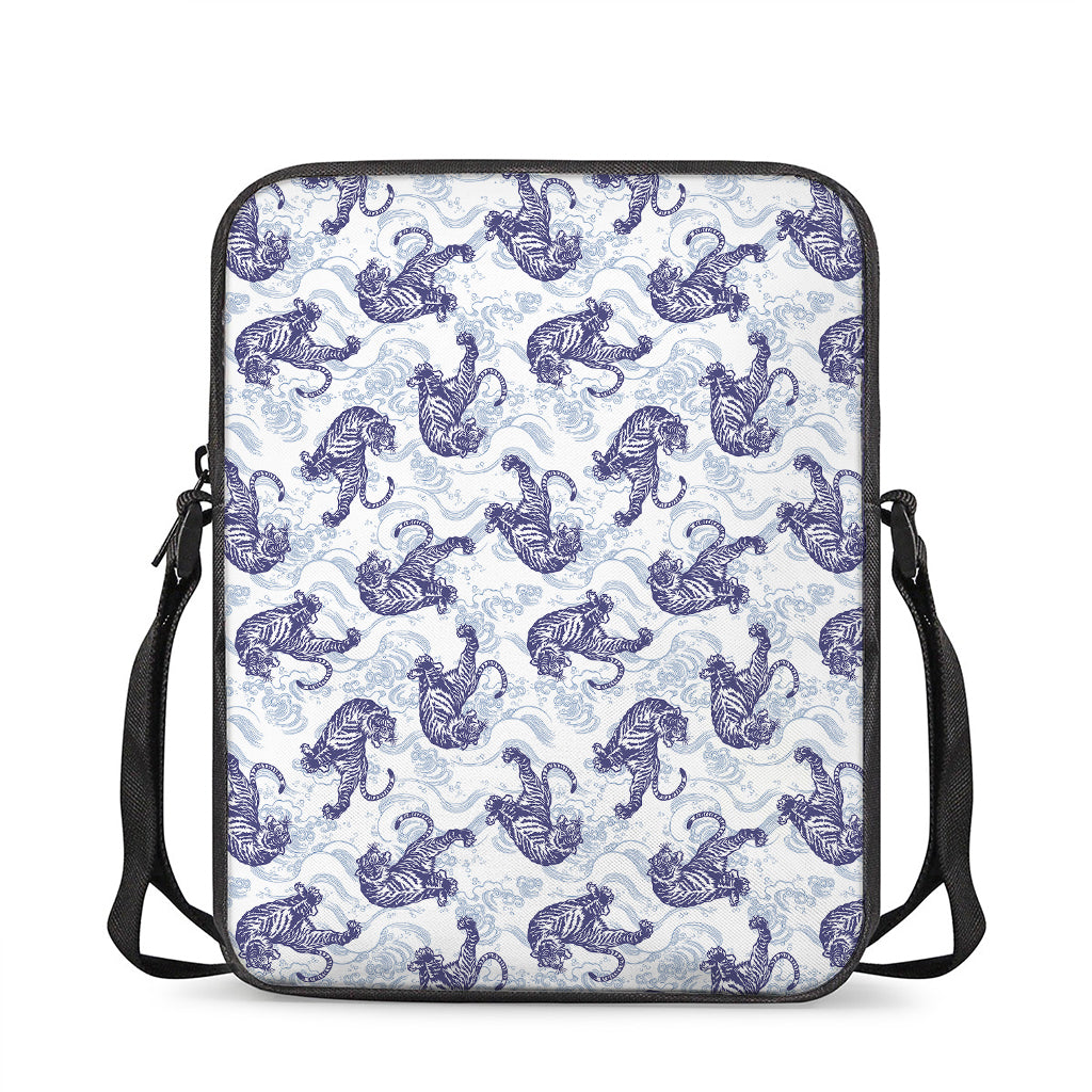Japanese White Tiger Pattern Print Rectangular Crossbody Bag