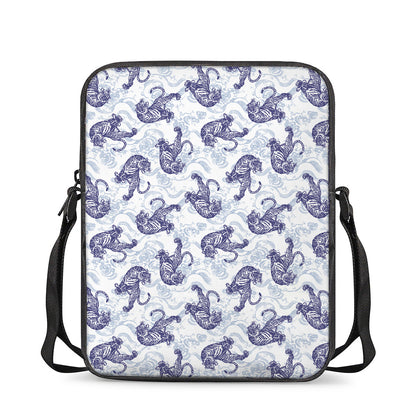 Japanese White Tiger Pattern Print Rectangular Crossbody Bag
