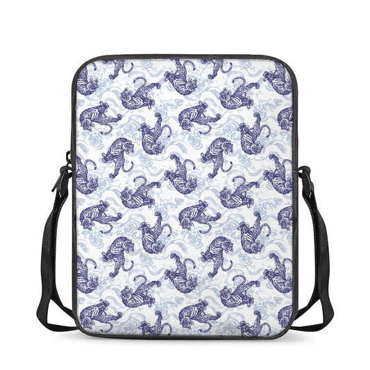 Japanese White Tiger Pattern Print Rectangular Crossbody Bag