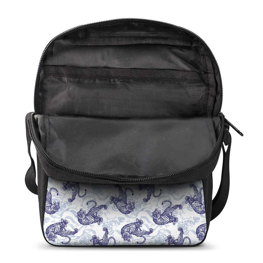 Japanese White Tiger Pattern Print Rectangular Crossbody Bag