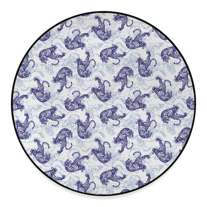 Japanese White Tiger Pattern Print Round Floor Mat
