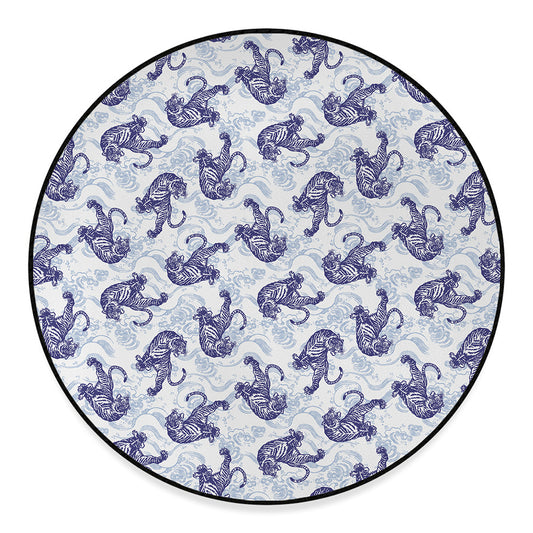 Japanese White Tiger Pattern Print Round Floor Mat