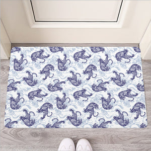 Japanese White Tiger Pattern Print Rubber Doormat