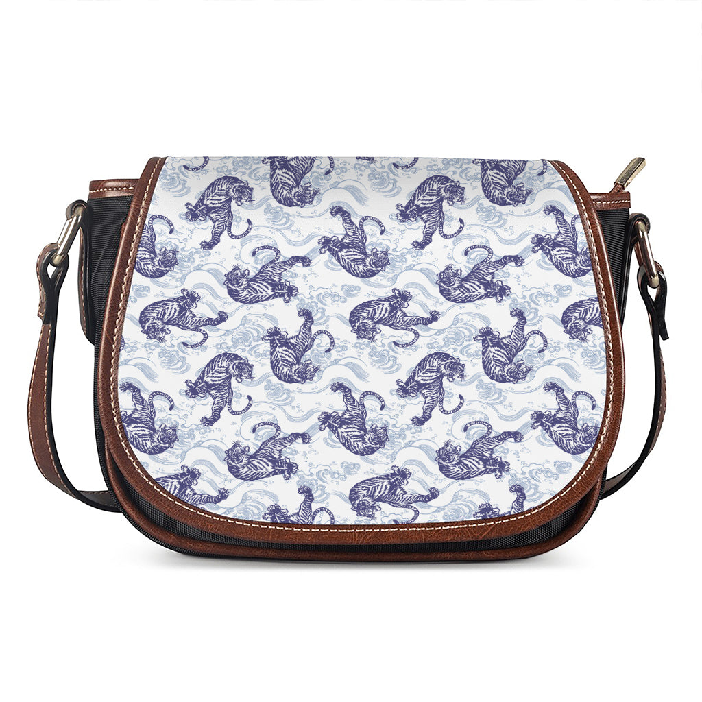 Japanese White Tiger Pattern Print Saddle Bag
