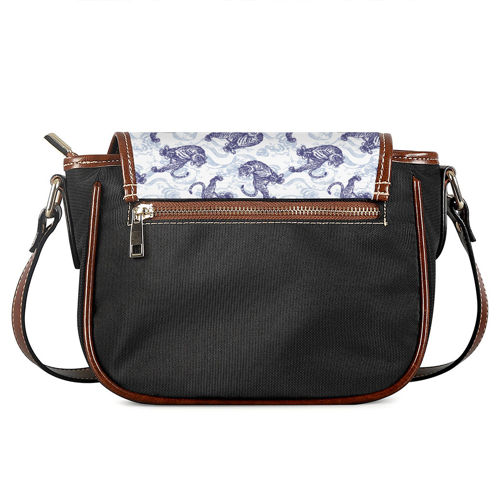 Japanese White Tiger Pattern Print Saddle Bag
