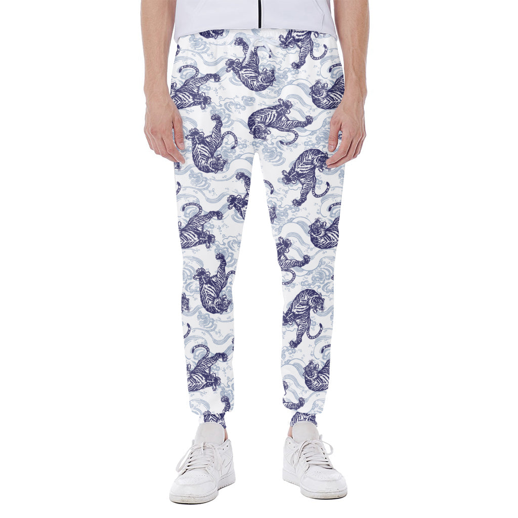 Japanese White Tiger Pattern Print Scuba Joggers