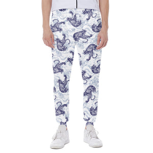 Japanese White Tiger Pattern Print Scuba Joggers