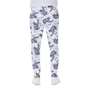 Japanese White Tiger Pattern Print Scuba Joggers