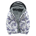 Japanese White Tiger Pattern Print Sherpa Lined Zip Up Hoodie