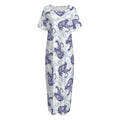 Japanese White Tiger Pattern Print Short Sleeve Long Nightdress