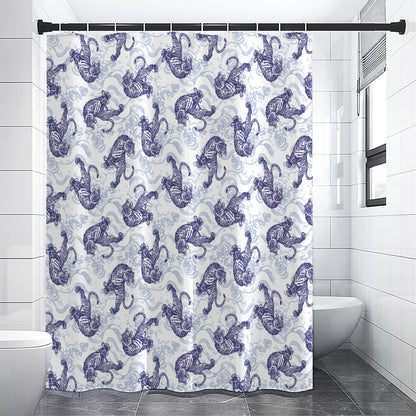 Japanese White Tiger Pattern Print Shower Curtain