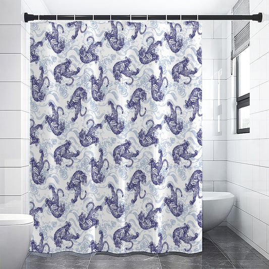 Japanese White Tiger Pattern Print Shower Curtain